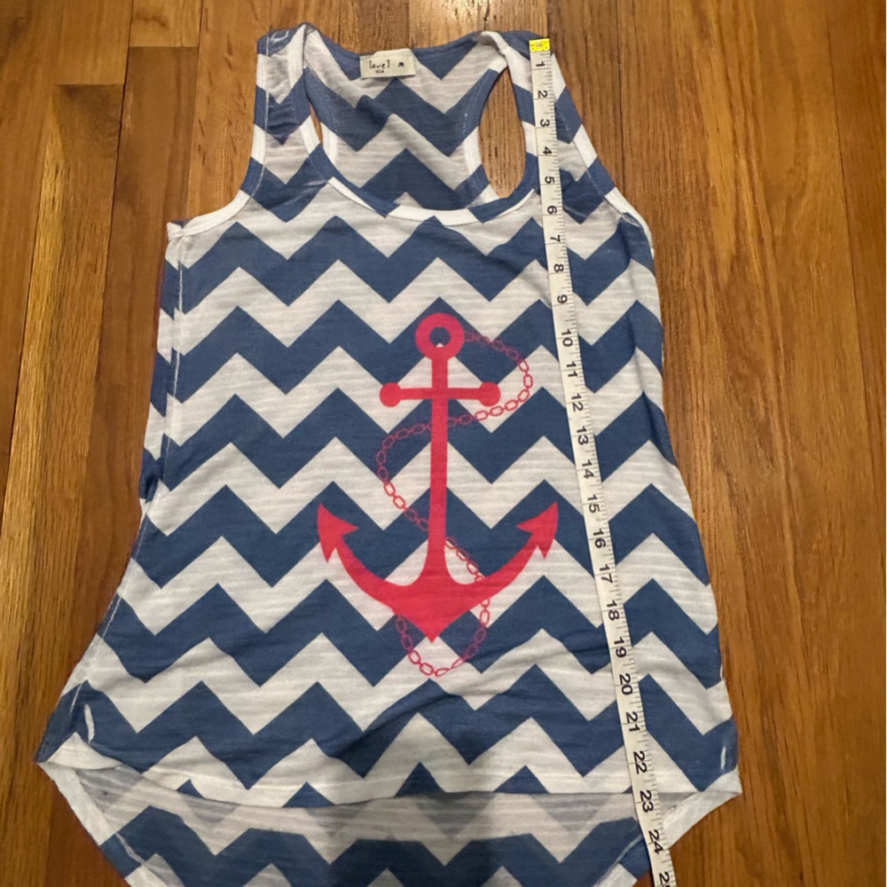 Love J Navy and White Chevron Tank with Pink Anchor
